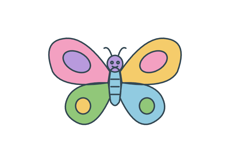 A butterfly with pink, yellow, green and blue wings.